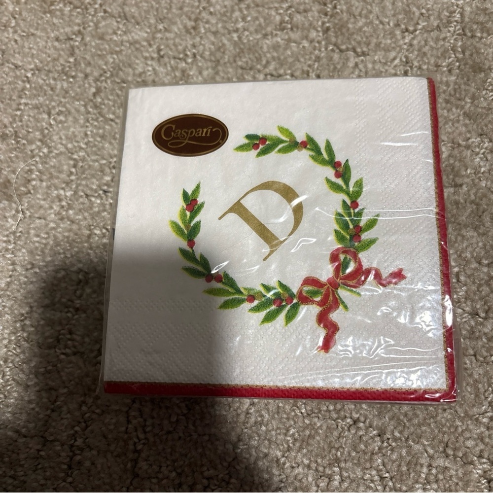 Caspari Christmas Laurel Wreath Cocktail Napkin Letter D 20Triple Ply 25x25 Cm